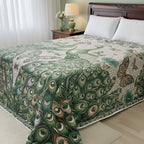 Colcha De Hilo Jacquard Leonora Premium Matrimonial Amplia Verde Oscuro Pavorreal Verde