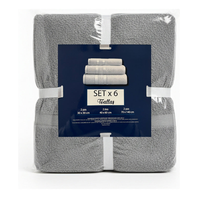 Juego De Toallas De Microfibra  Premium Absorbentes Y Suaves Plateado Cuerpo-manos Y Facial Gris Claro Lisa