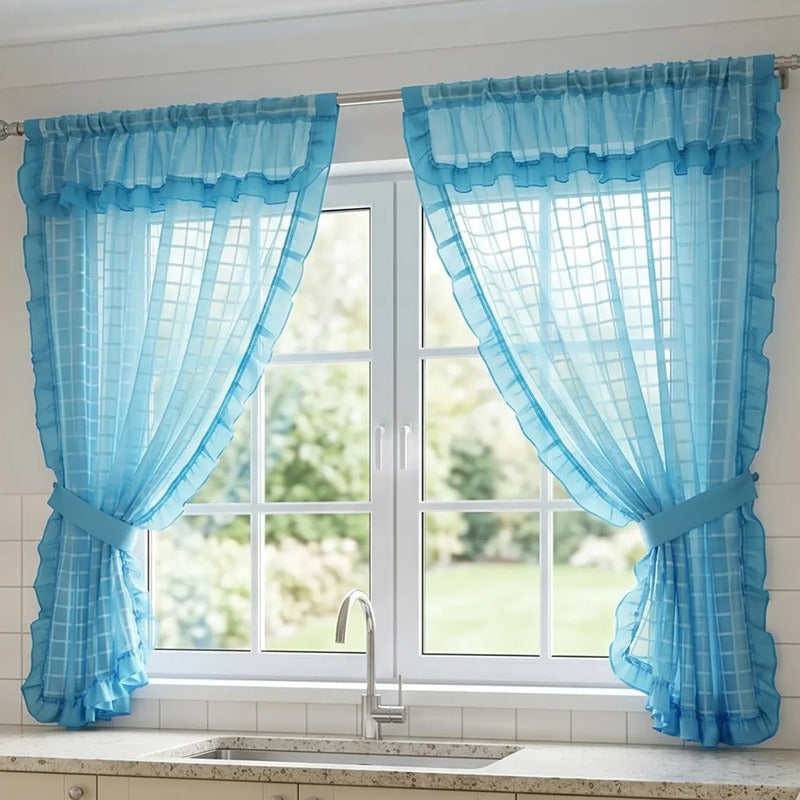 Juego De Cortinas 2 Paneles 2.50x1.95 De Ventana Transparent Celeste