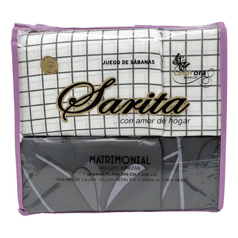 Juego De Sabanas 6 Piezas Tacto Bambu Premium Quality Negro Cuadrado Blanco