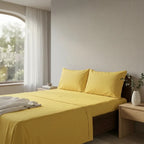 Juego De Sábanas Matrimonial Algodón Percal 144 Hilos-fresca Amarillo Lisa Suave Y Transpirable De Calidad Premium