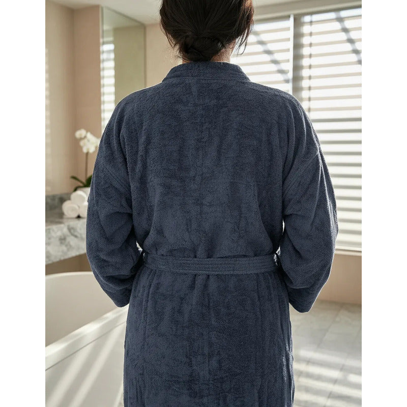 Bata De Baño Unisex 100% Algodón Suave, Absorbente Y Cómoda Azul Lisa Marino M-l