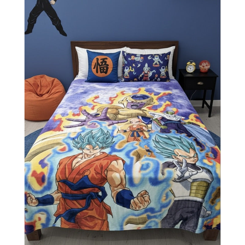 Frazada Matrimonial Super Suave Y Calientita Goku Dragon Ball Fuego Violeta Oscuro