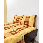 Juego De Sabana Matrimonial 100% Algodón Suaves Y Frescas Naranja Oscuro Soles Y Lunas Oro