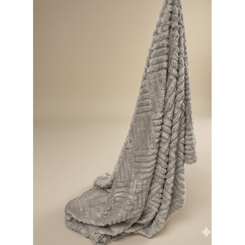 Frazada Leonora Matrimonial Extra-suave Grabado Hd Acogedora Raya En Cuadro Gris Gris
