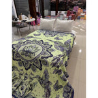 Colcha De Hilo Jacquard Leonora Premium Matrimonial Amplia Verde Lima Colibríes Azu/ Verde Claro