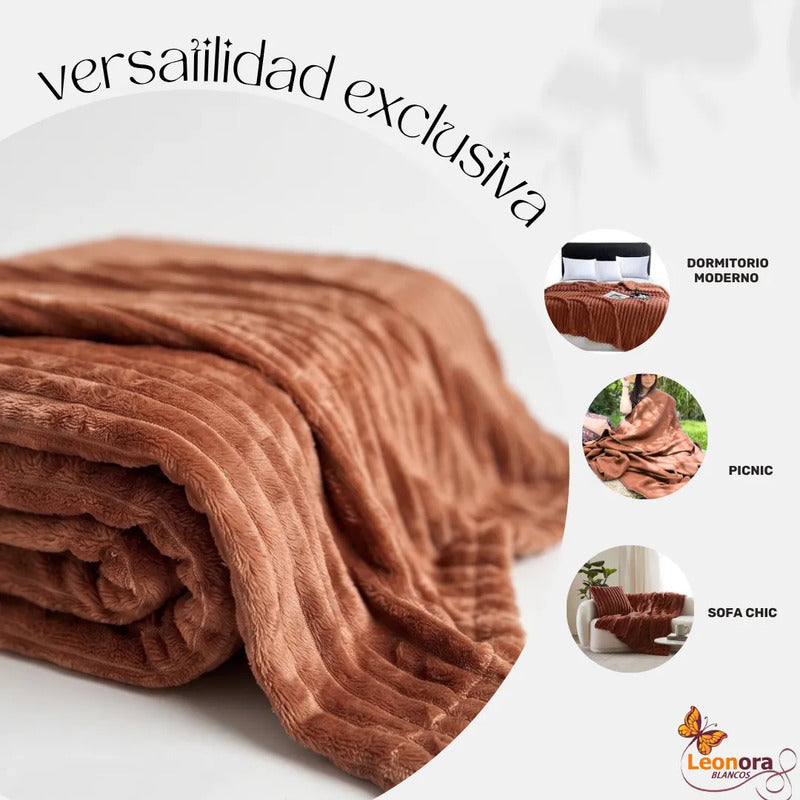 Cobertor Frazada Matrimonial Ligera Super Suave Y Calientita Rayado 700 G Chocolate