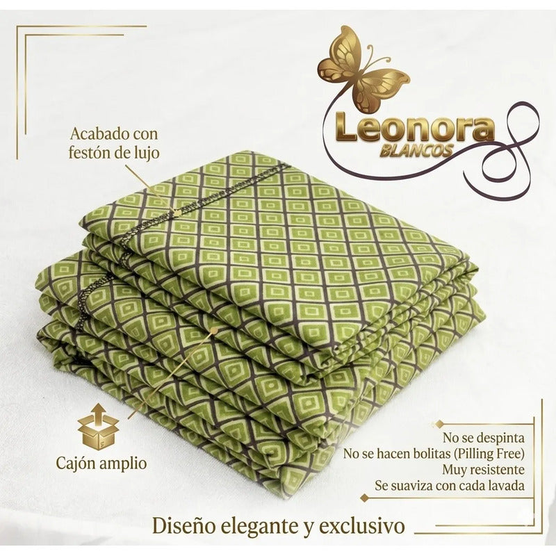 Sábana King  Bramante Cajón Amplio 100% Algodón Super Suave Verde Lima Cuadro Espiral Verde